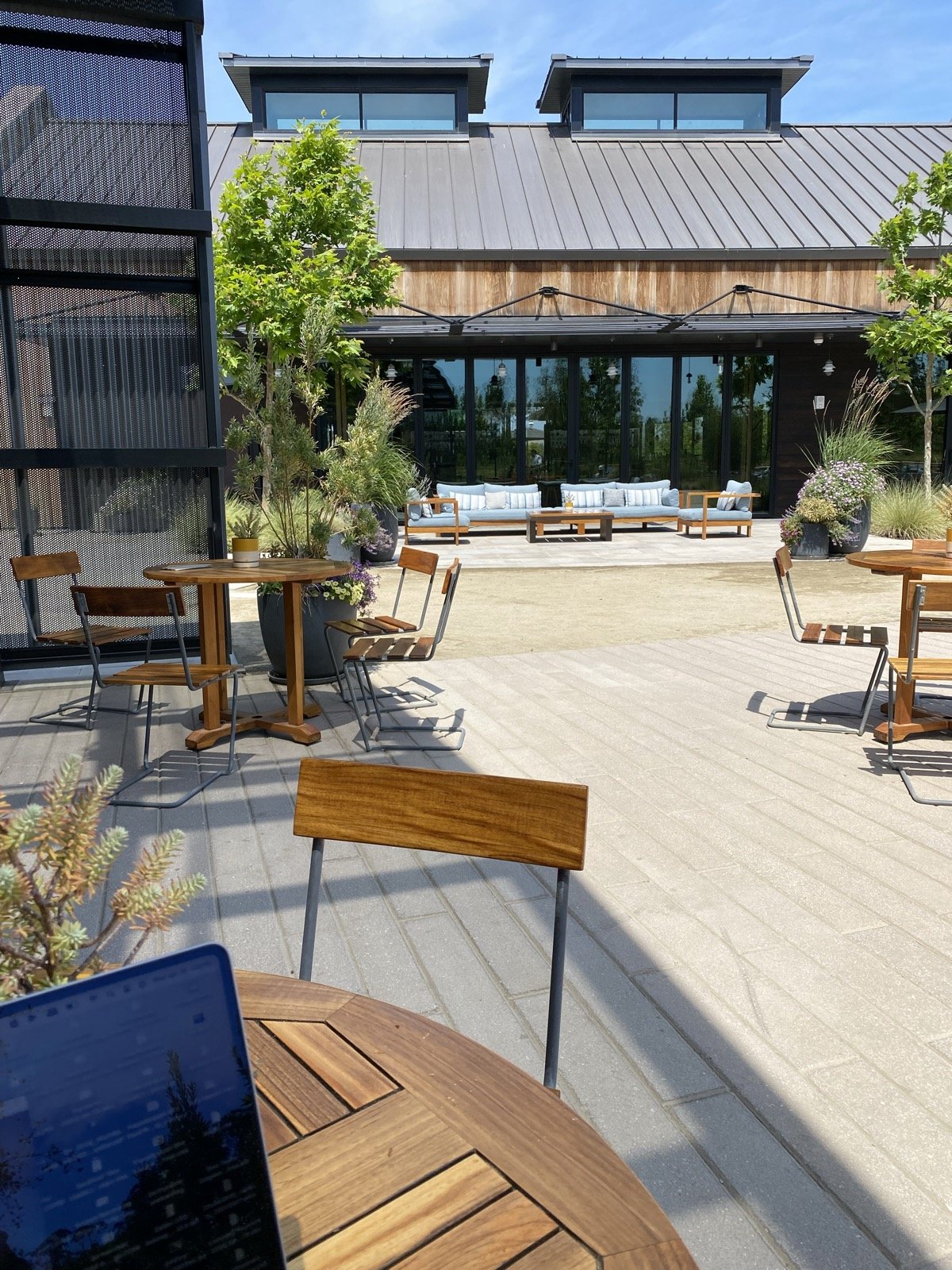 The outdoor dining terrace at Stanly Ranch
