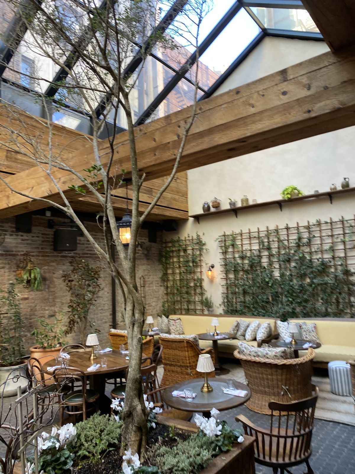 The plant-filled courtyard lounge in New York City
