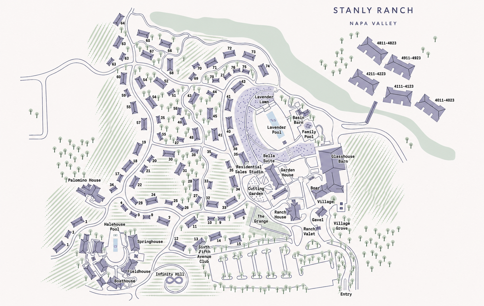 Map of Stanly Ranch, Auberge Resorts Collection in Napa Valley